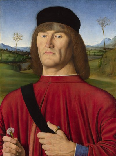 Uomo con un garofano rosa da Andrea Solari